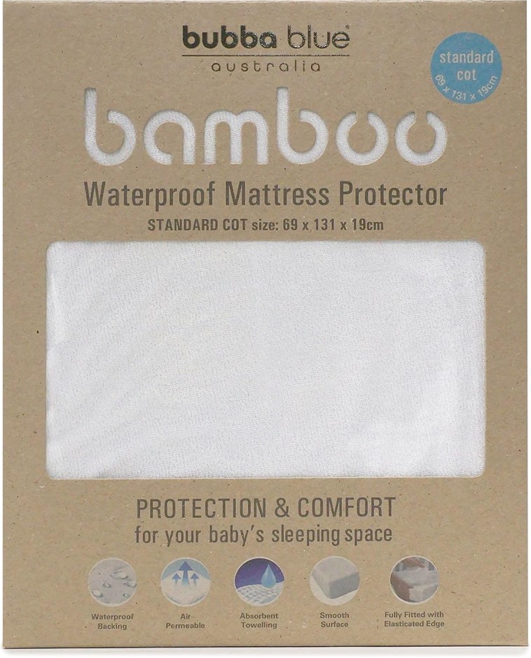 BUBBA BLUE Bamboo Standard Cot Waterproof Mattress, Protector Pad Bedding C