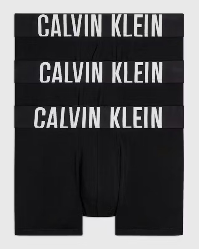 Calvin Klein Men's Intense Power Cotton 3 Pack Trunks, Black/Black/Black, X