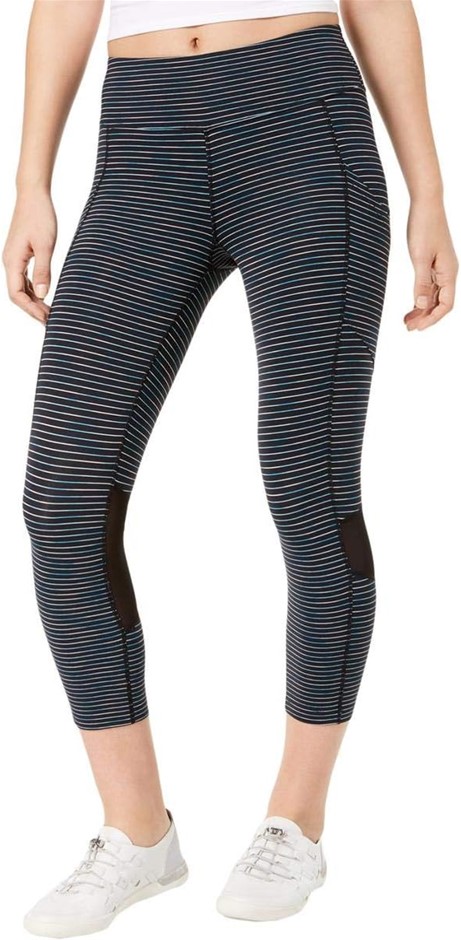 CALVIN KLEIN Women's Miramar Stripe Crop Tight, Black Combo, X-Large