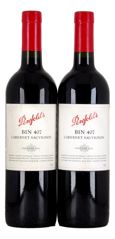 Penfolds `Bin 407` Cabernet Sauvignon 2001 (2 x 750mL), SA.
