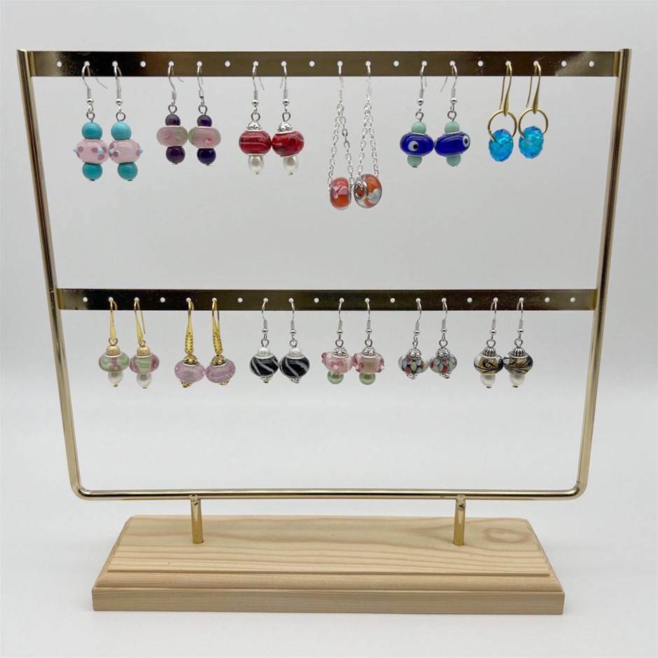 12 Pairs Gemstone & Lampwork Glass Drop Earrings