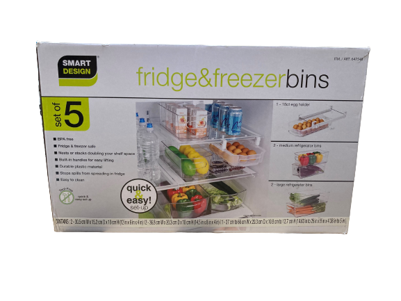 SMART DESIGN 5pc Fridge & Freezer Bins. NB: Minor use.