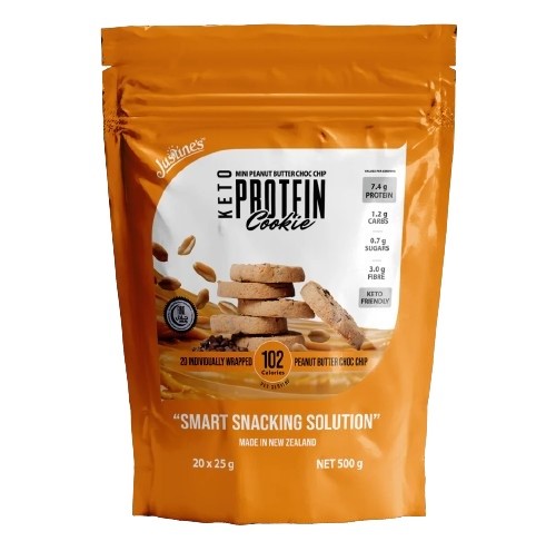 3 x Pack of 20pc JUSTINE'S Keto Protein Cookies, Mini Peanut Butter Choc Ch