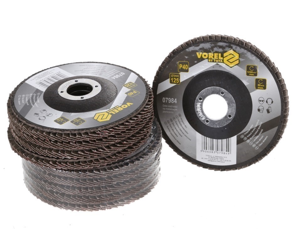10 x VOREL Abrasive Flap Discs 125mm Grit, P40.