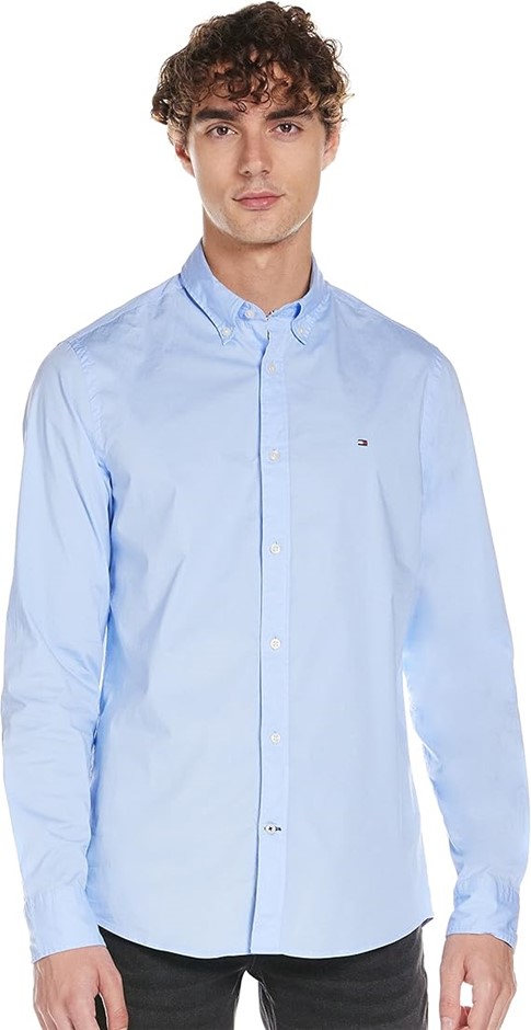 TOMMY HILFIGER Men's Core Stretch Slim Poplin Shirt, Size L, Blue (474). RR