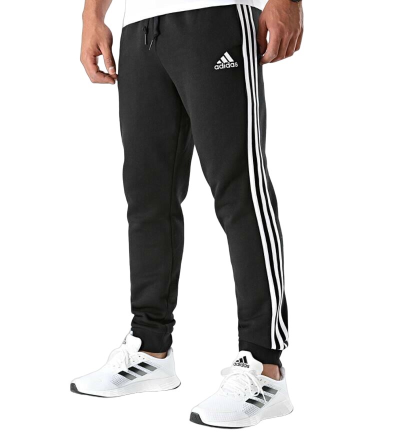 ADIDAS Men's 3S Fleece Tapered Cuff Pants, Size AU S, 53% Cotton, Black/Whi
