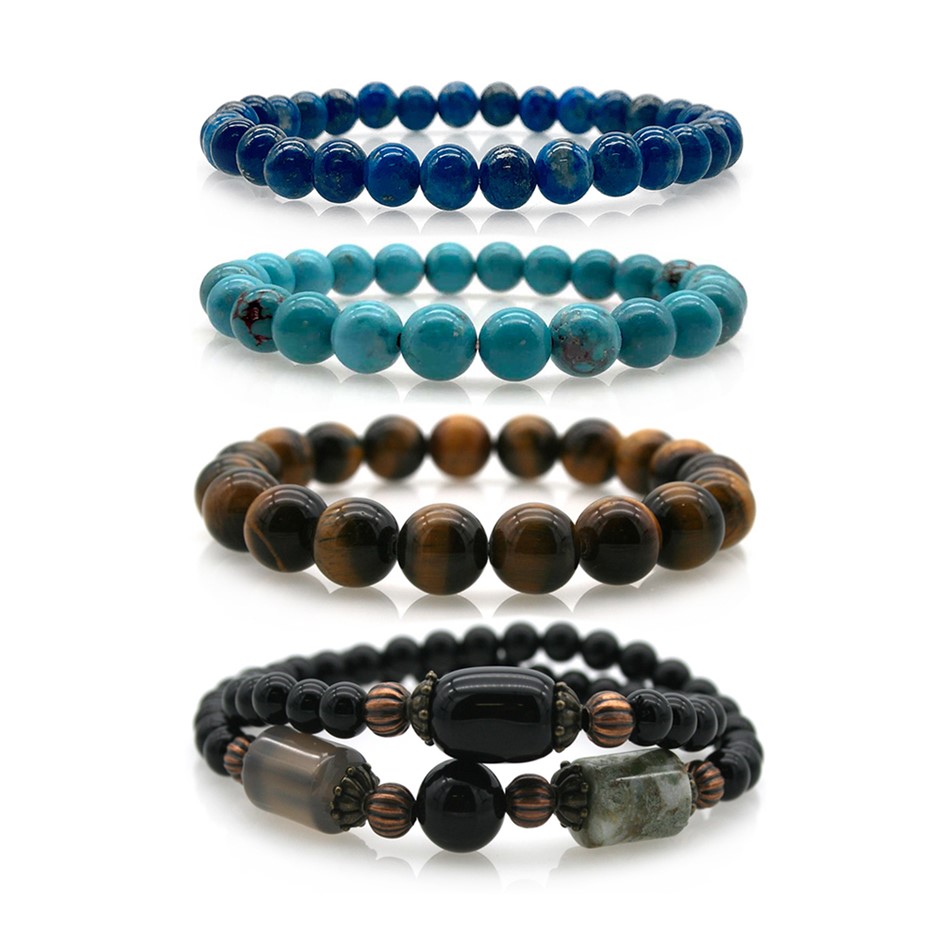 Men's Multi Style Beaded Gemstone Bracelet Set