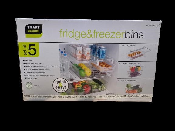 SMART DESIGN 5pc Fridge & Freezer Bins. NB: Minor use.