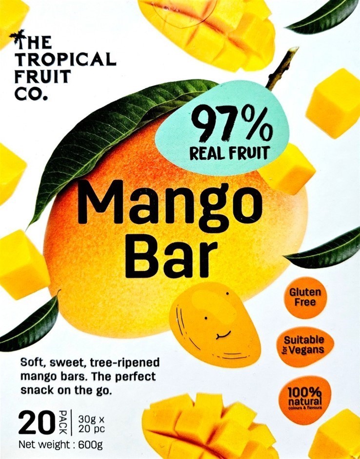 4 x Box of 20pc THE TROPICAL FRUIT CO. Mango Bar 97% Real Fruit, 600g. N.B: