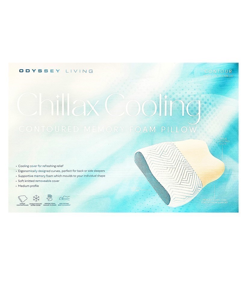 ODYSSEY LIVING Chillax Cooling Contoured Memory Foam Pillow, 60 x 38cm x 11