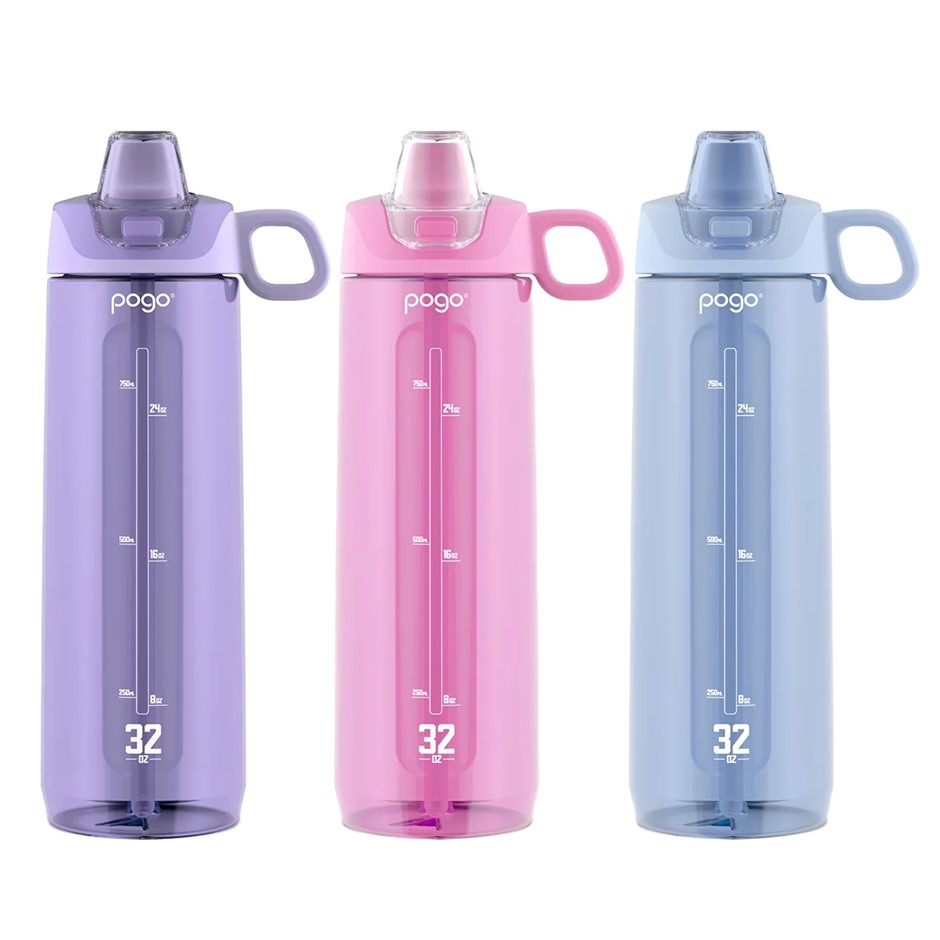 POGO 3pk Tritan Water Bottles, 946ml, Pink/Purple/Blue.