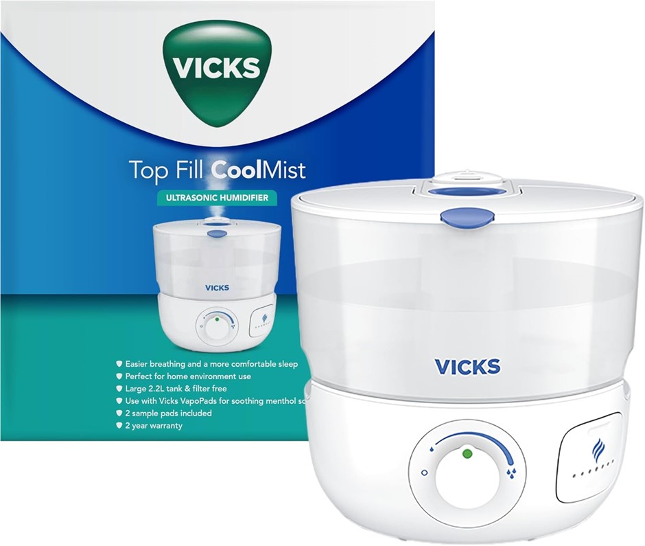 VICKS Easy Care + Top Fill Humidifier 2.2L for Bedroom, Study, Home Office,