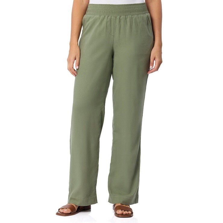 BRIGGS Women's Wide Linen Pant, Size M, 55% Flax, Olive Green. Buyers Note