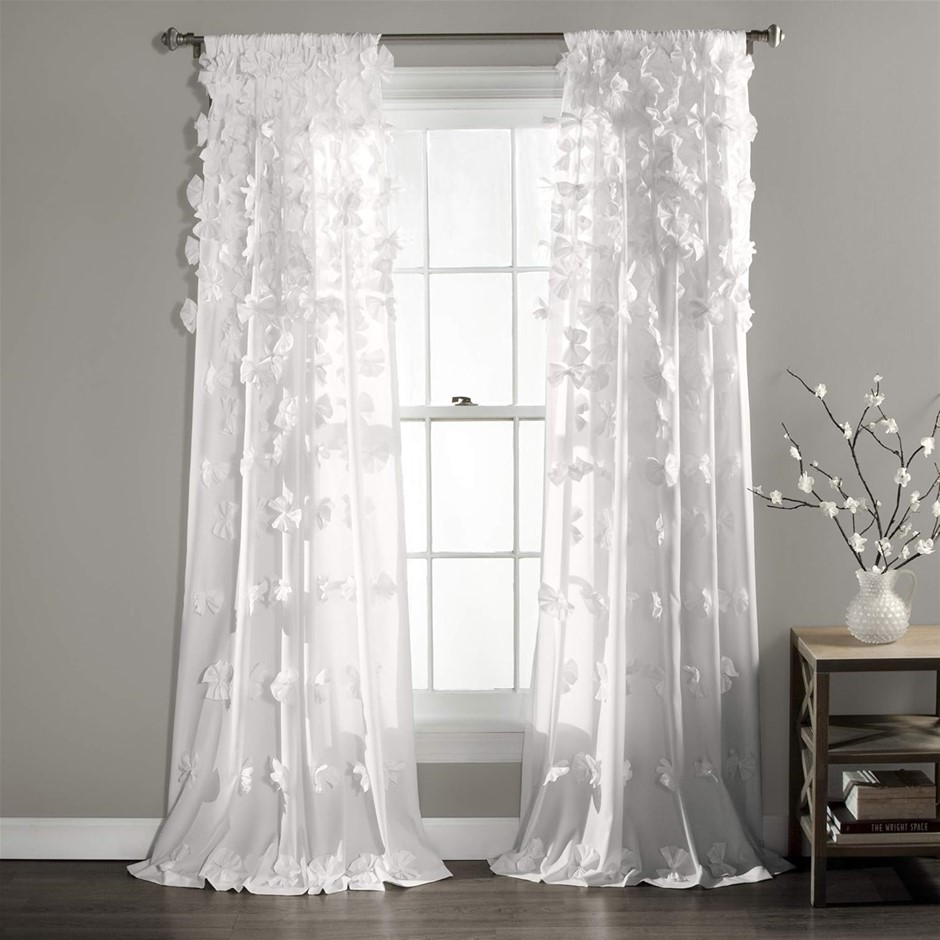 LUSH DECOR Riley Window Curtain Panel (54" W x 108", White). Buyers Note -