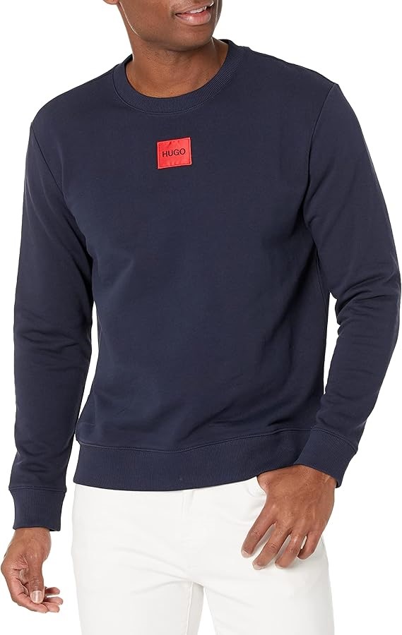 HUGO Men's Regular Fit Square Logo Jersey Sweatshirt, Skycaptain Navy, Medi