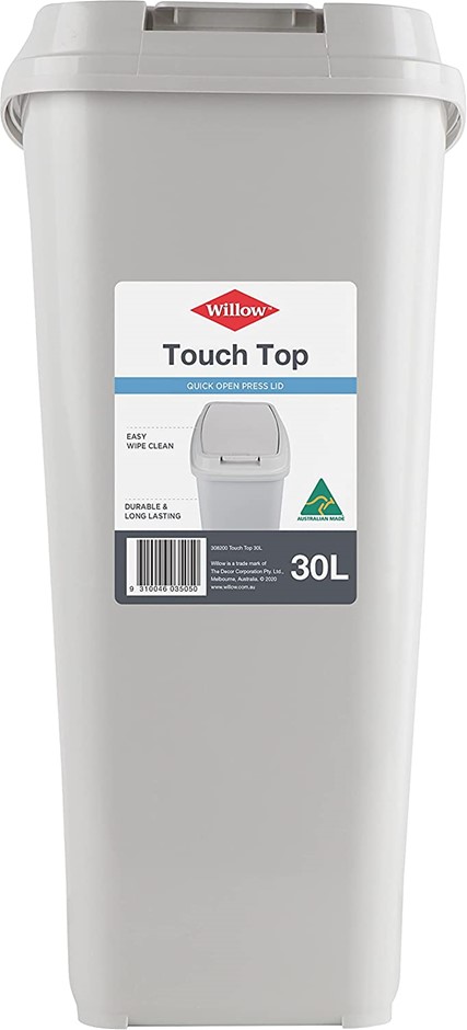 WILLOW Touch Top Bin, 30 Litre Capacity, White/Charcoal.