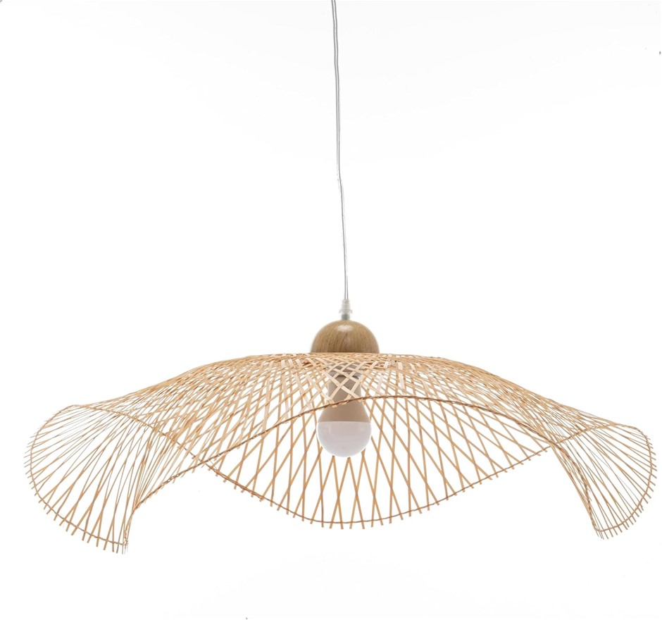 NEW ORIENTAL Natural Hand-Woven Bamboo Wave Pendant Lamp - Large.