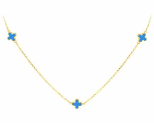 9K YELLOW GOLD TURQUOISE PETAL NECKLACE 41-43cm