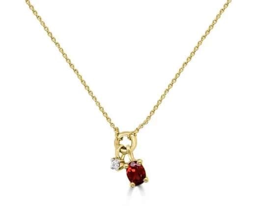 9K YELLOW GOLD 0.01ct HI SI DIAMOND GARNET NECKLACE 40-45cm
