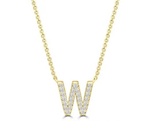 9K YELLOW GOLD 'W' 0.09 HI I1 DIAMOND NECKLACE 40+5cm