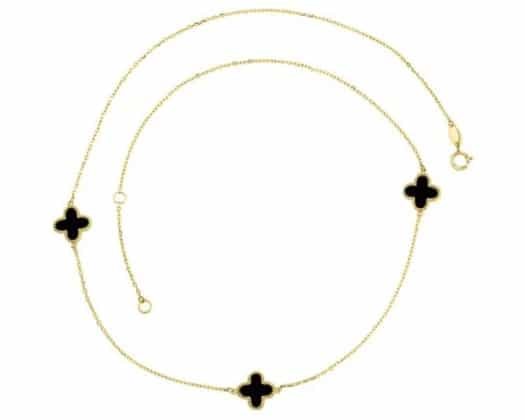 9K YELLOW GOLD BRACELETACK ONYX CLOVER NECKLACE 45cm