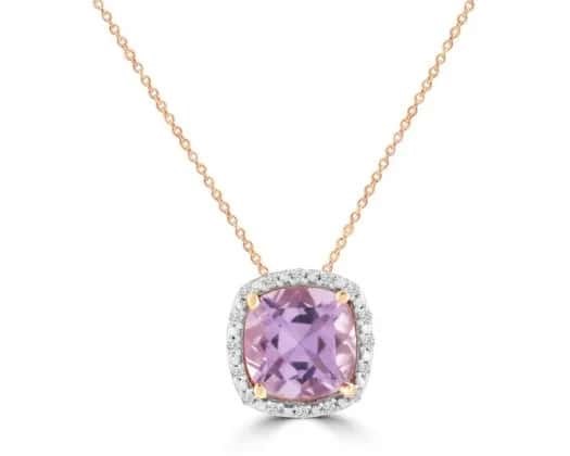9K ROSE GOLD 0.05CT HI I1 DIAMOND PNK AMYST NECKLACE 45