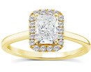9K YELLOW GOLD 1.15ct F VS LAB DIAMOND RADIANT HALO RING
