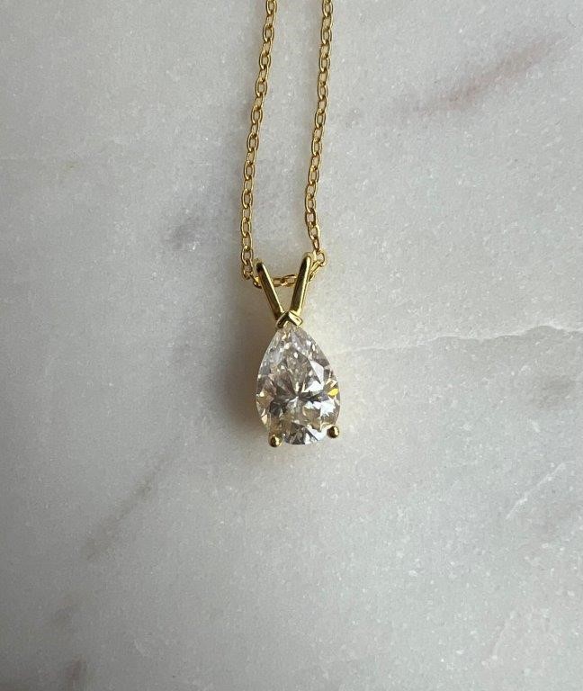 1.5ct Pear Cut Moissanite Pendant Necklace 18k Gold on Sterling Silver