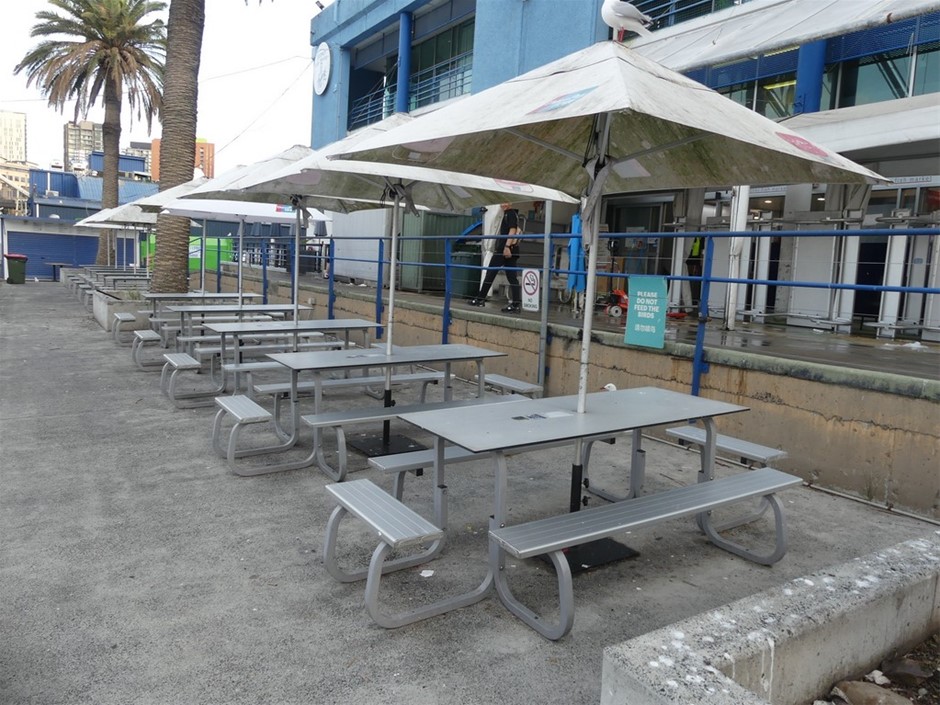 Alfresco Table And Bench Setting With Umbrella (Qty 7)