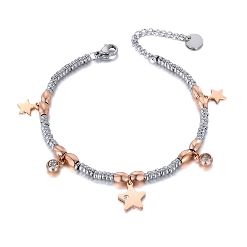 Cute Stainless Steel, Heart & Simulated Diamond Charm Bracelet