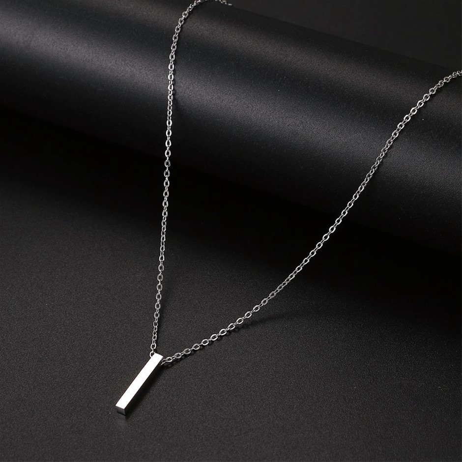 Stainless Steel Drop Pendant Necklace in Silver
