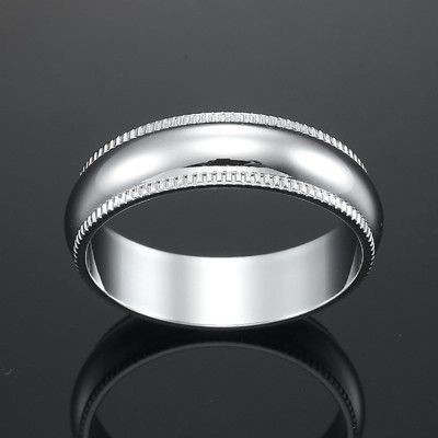 Rhodium Plated Men's Etched Band Ring (6mm) - US Size 9