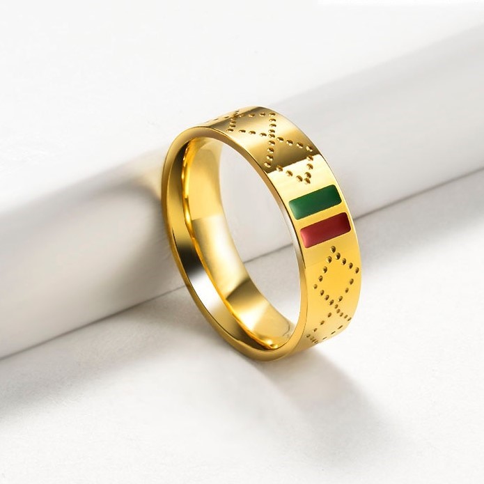 Designer Diamond Cut Stainless Steel Ring - US Size 6 (Yellow)