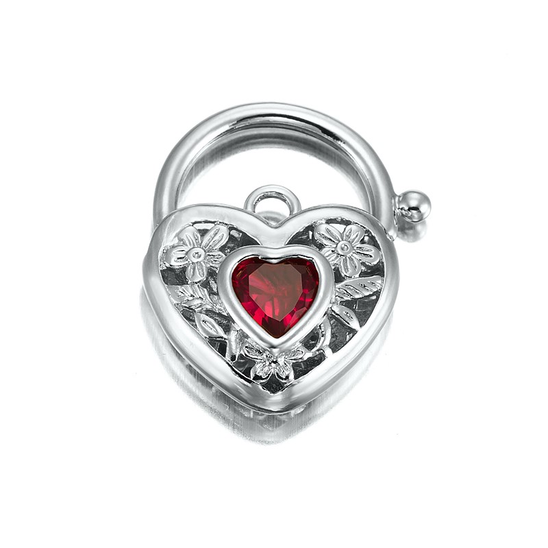 Rhodium Plated Simulated Ruby Filigree Heart Locket