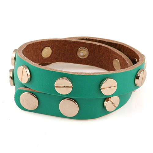 Green Leather Rivet Cuff Bracelet