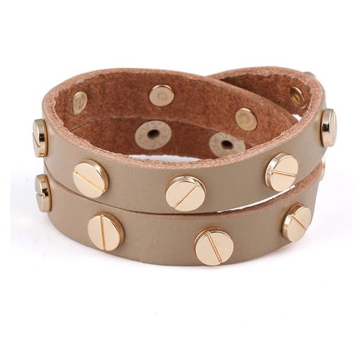 Tan Leather Rivet Cuff Bracelet