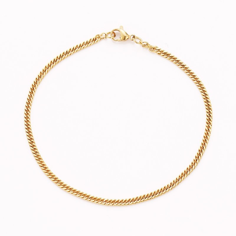 Classic Stainless Steel 3mm Curb Chain Bracelet - 9 Inches (Yellow)