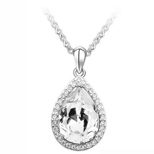 Designer Simulated Diamond Teardrop Pendant Necklace in Silver