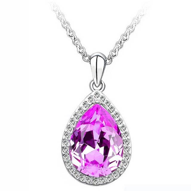 Designer Simulated Diamond Pink Teardrop Pendant Necklace in Silver