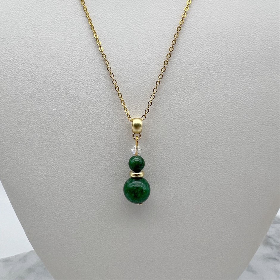 Green Agate & Swarovski® Austrian Crystal Gold Plated Pendant Necklace