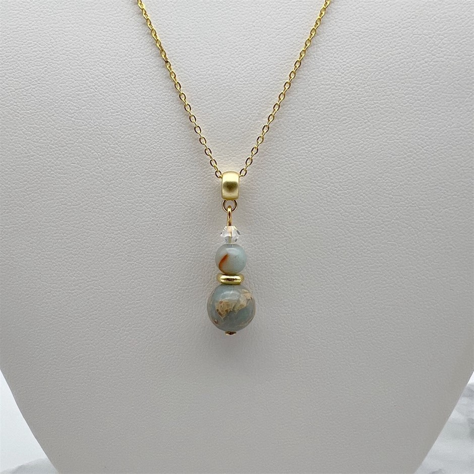 Aqua Terra Jasper & Swarovski® Austrian Crystal Gold Plated Pendant Neckla