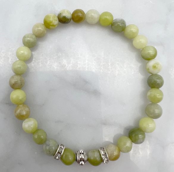 6mm Peridot & Rhinestone Stretch Beaded Bracelet