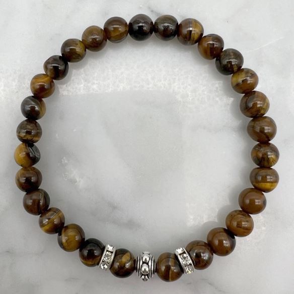 6mm Tiger Eye & Rhinestone Stretch Beaded Bracelet