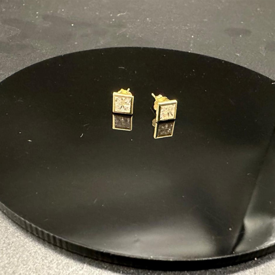 Square Simulated Diamond Stud Earrings in Gold