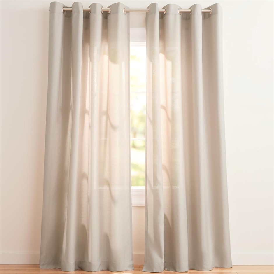 EXCLUSIVE HOME Loha Linen Grommet Top Curtain Panel Pair, 54"x84", Beige. N