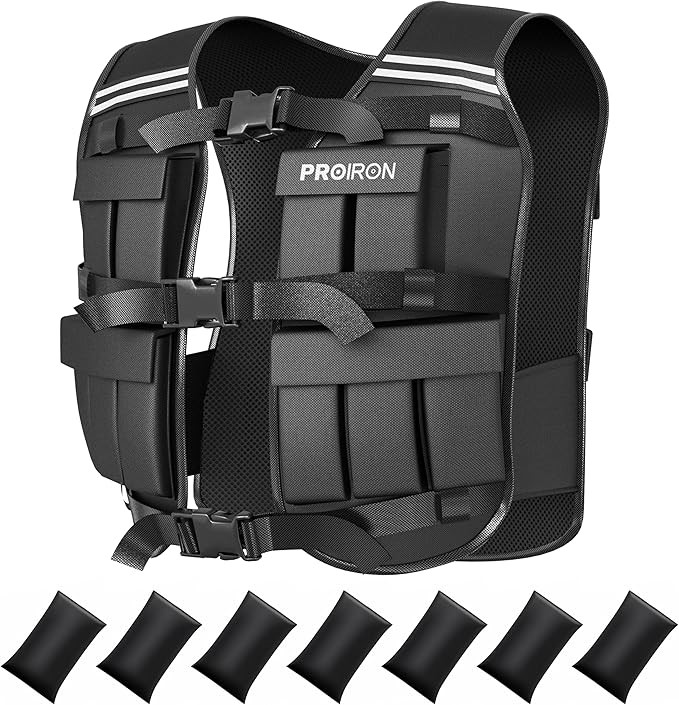 PROIRON Adjustable Weighted Vest With 20 Packs, Reflective Stripe for Runni