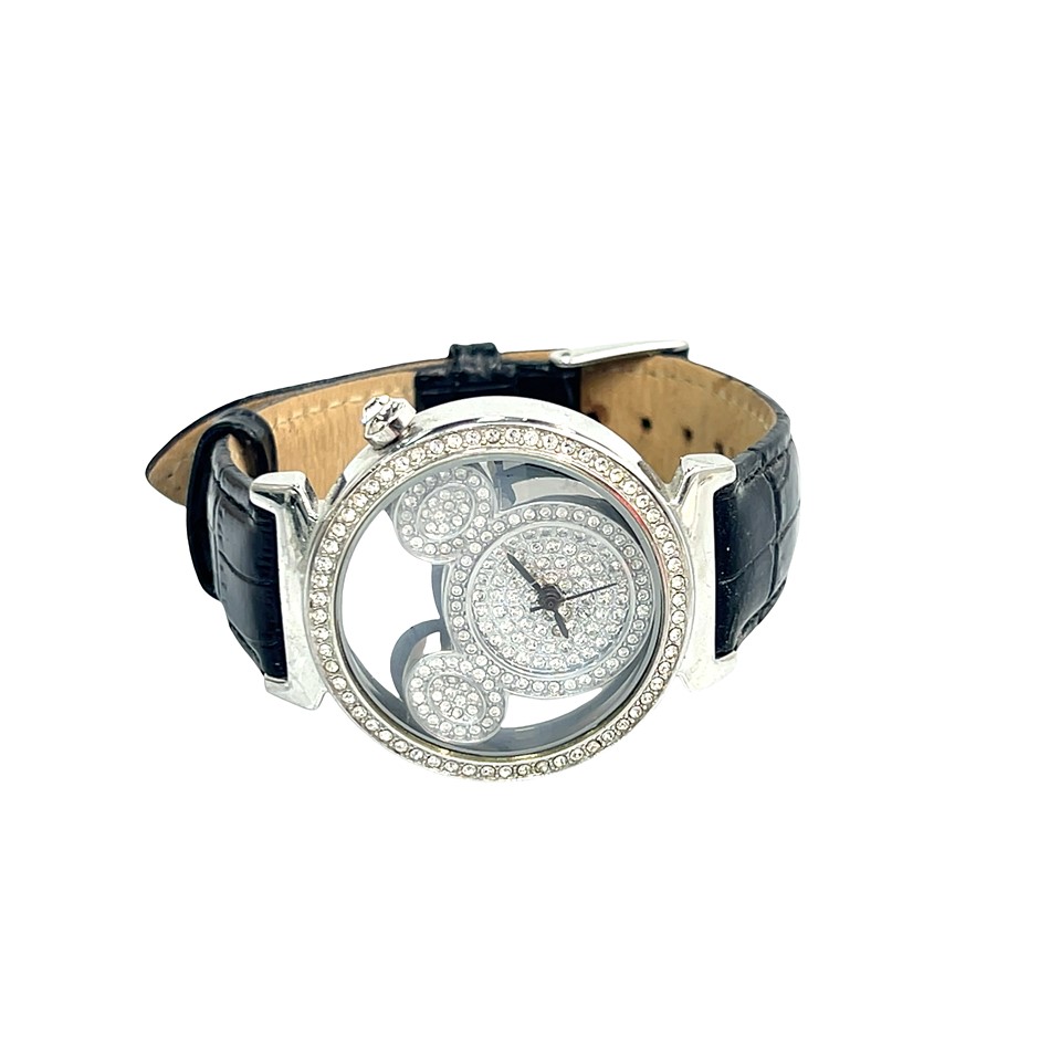 Royal Disney Couture Watch with Black Leather Strap