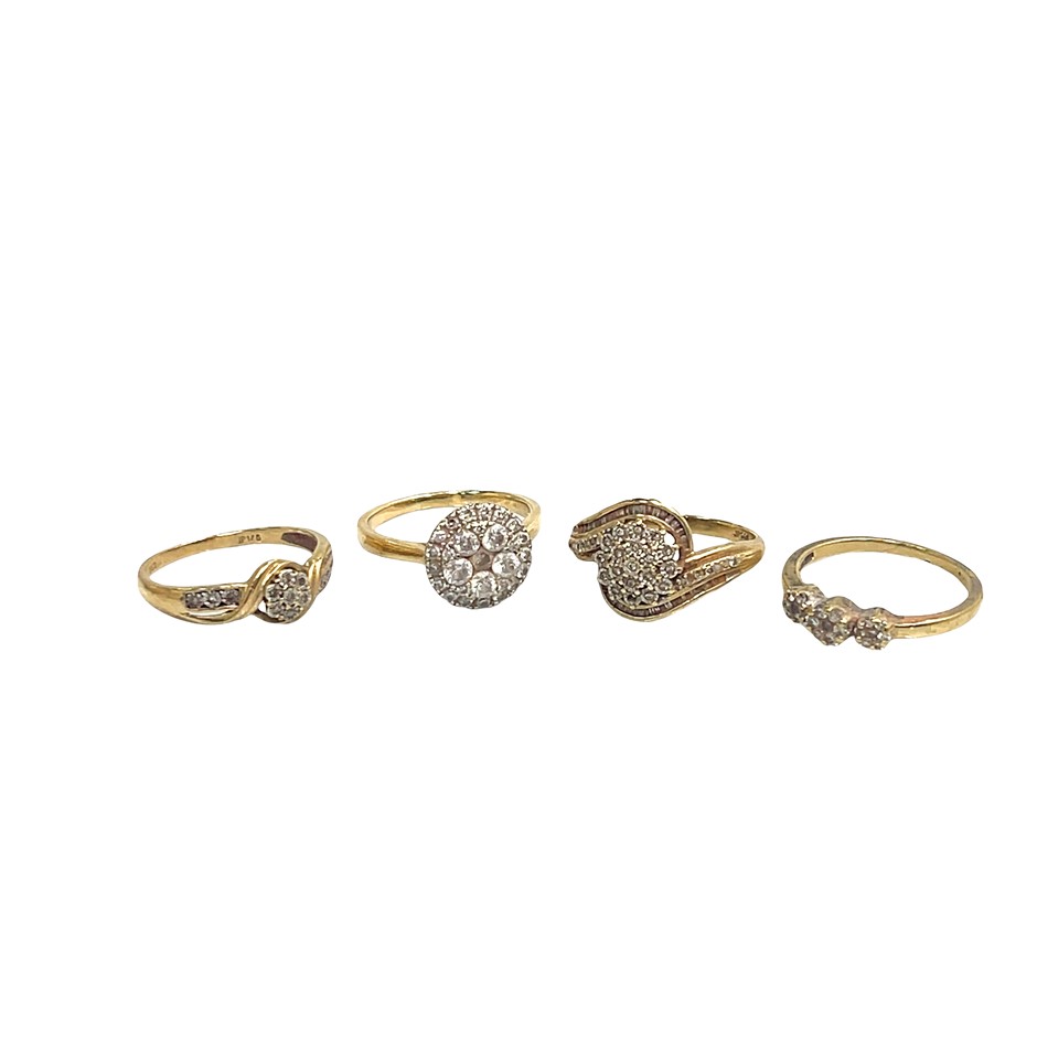 3X 9CT Yellow Gold Diamond Rings & 1X 14CT Yellow Gold Diamond Ring