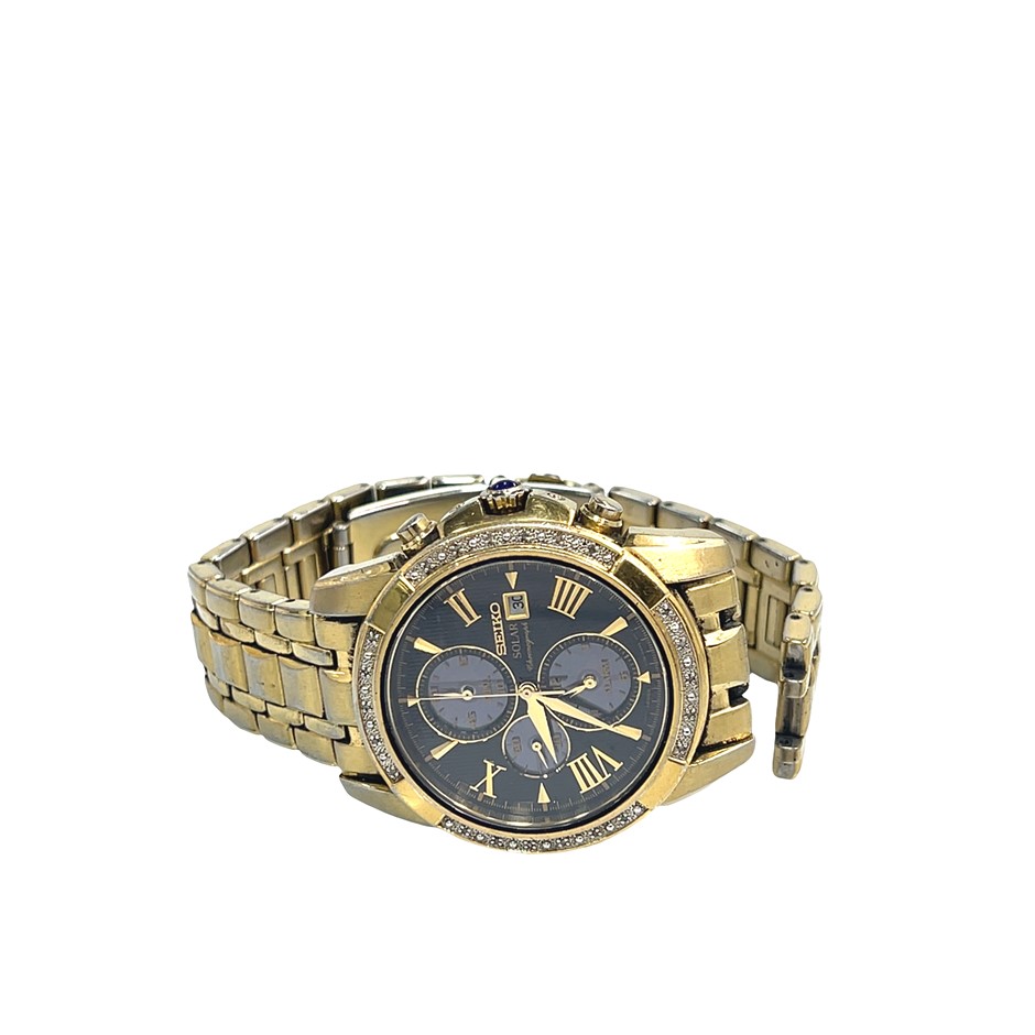 Seiko Solar Diamond Chronograph Watch