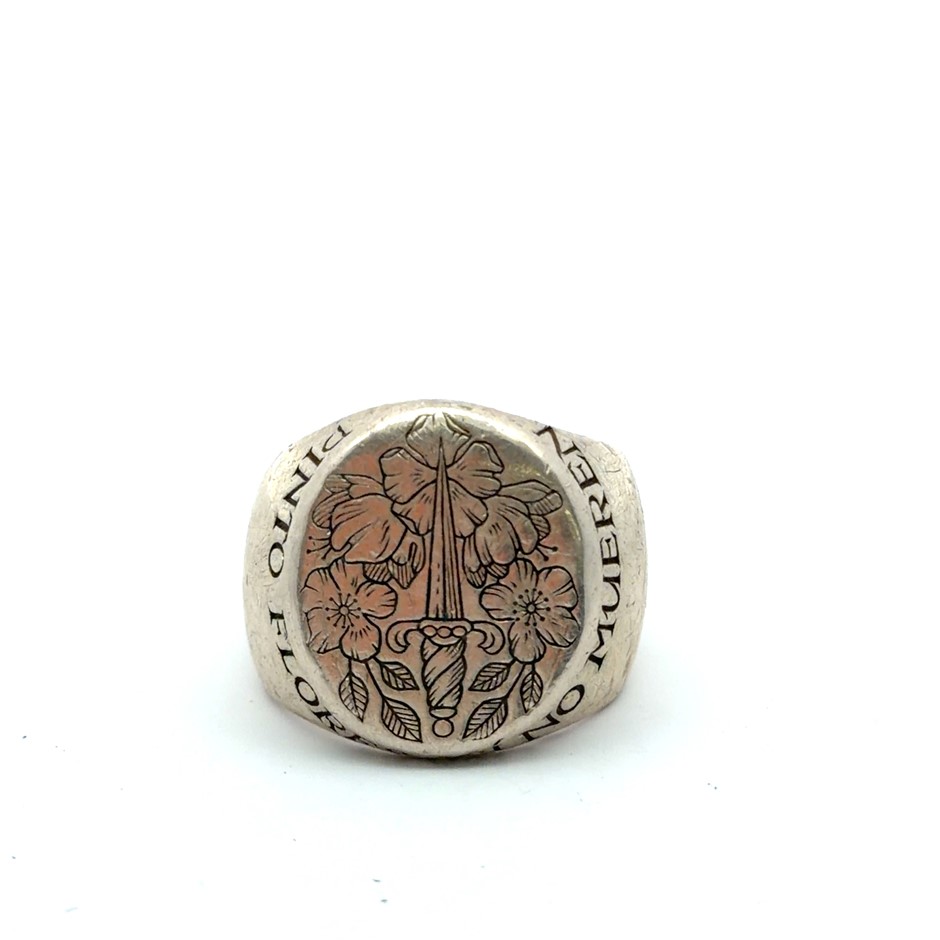 Sterling Silver Ring with Floral/Sword Pattern